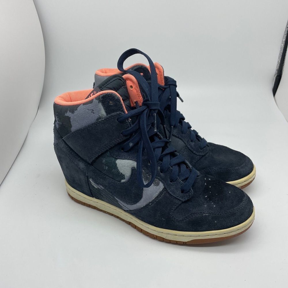 Nike Dunk Sky Hi Wedge Sneaker Womens Size 8 Armory Navy Blue Camo 543258-401